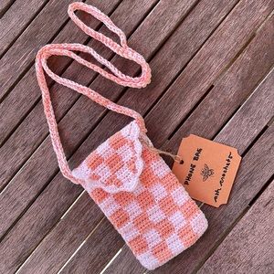 NWT - Hand Crafted Crochet Checkered Phone Cross-Body Bag